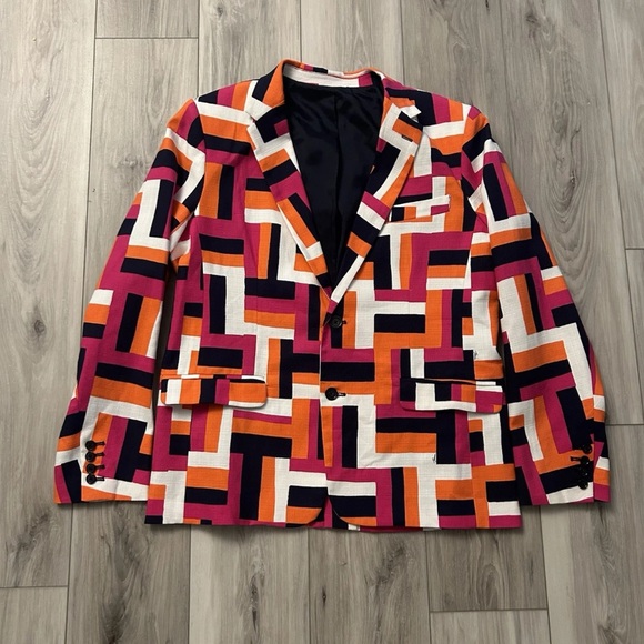 MR. TURK Size 44 Abstract Color Block Cotton Blend Sport Coat EUC - Picture 1 of 14